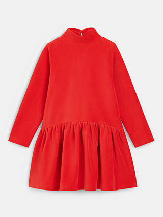 Whistles Kids' Corduroy Funnel Neck Jersey Dress, Red