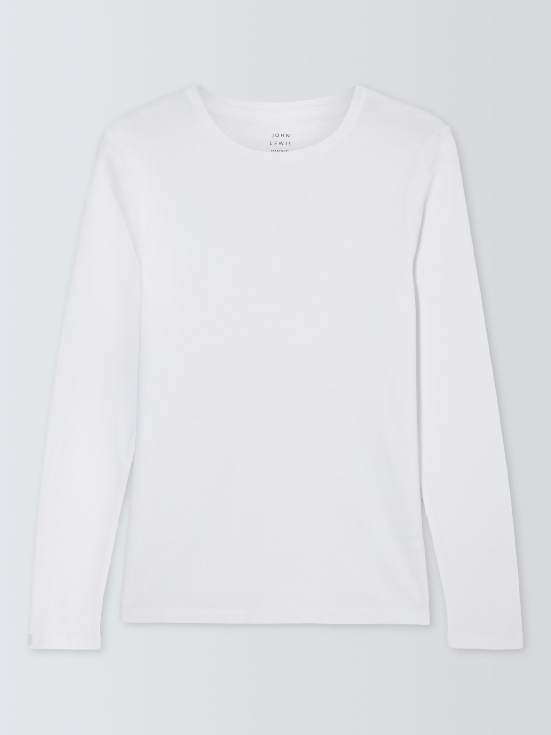 John Lewis Organic Cotton Long Sleeve Crew Neck T-Shirt, White at John ...