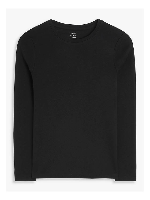 John Lewis Organic Cotton Long Sleeve Crew Neck T-Shirt, Black
