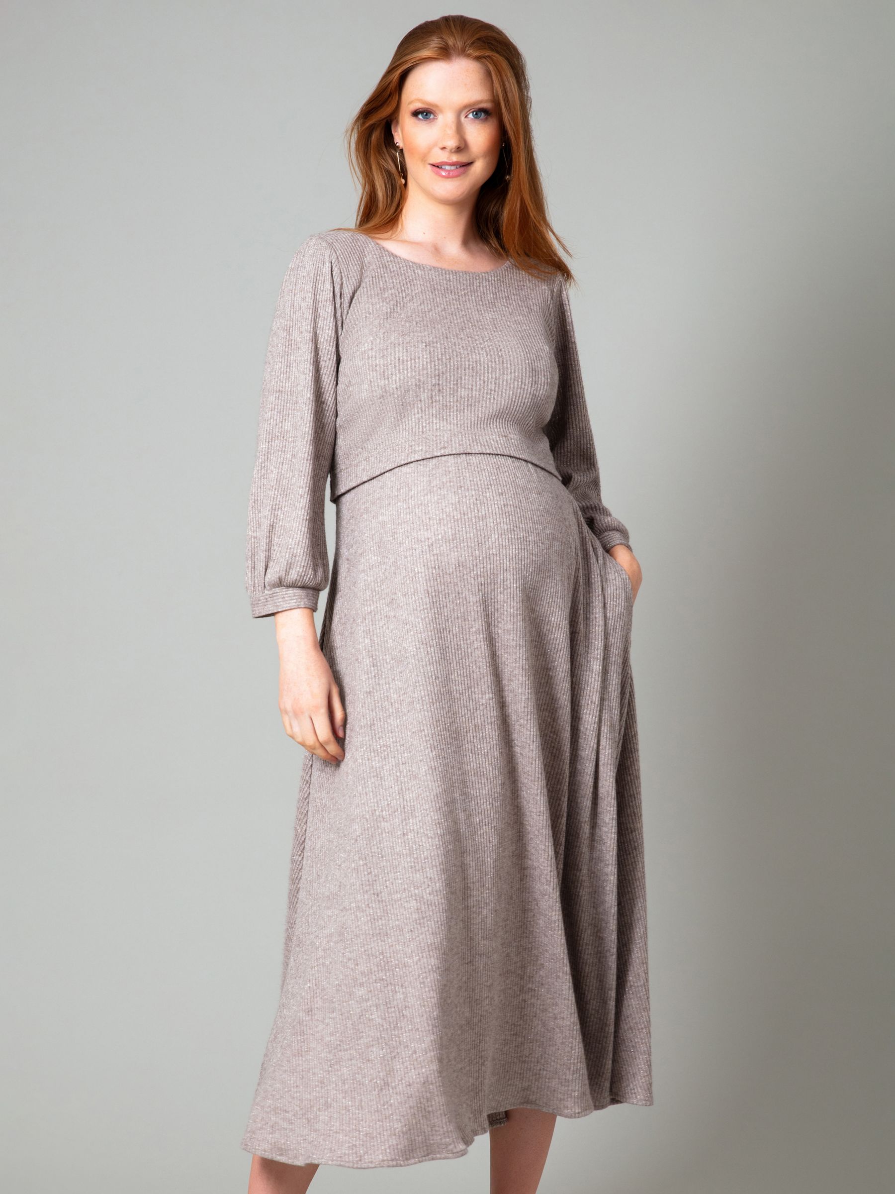 Tiffany Rose Vivian Maternity Ribbed Jersey Dress, Sparkle Chocolate, 6-8