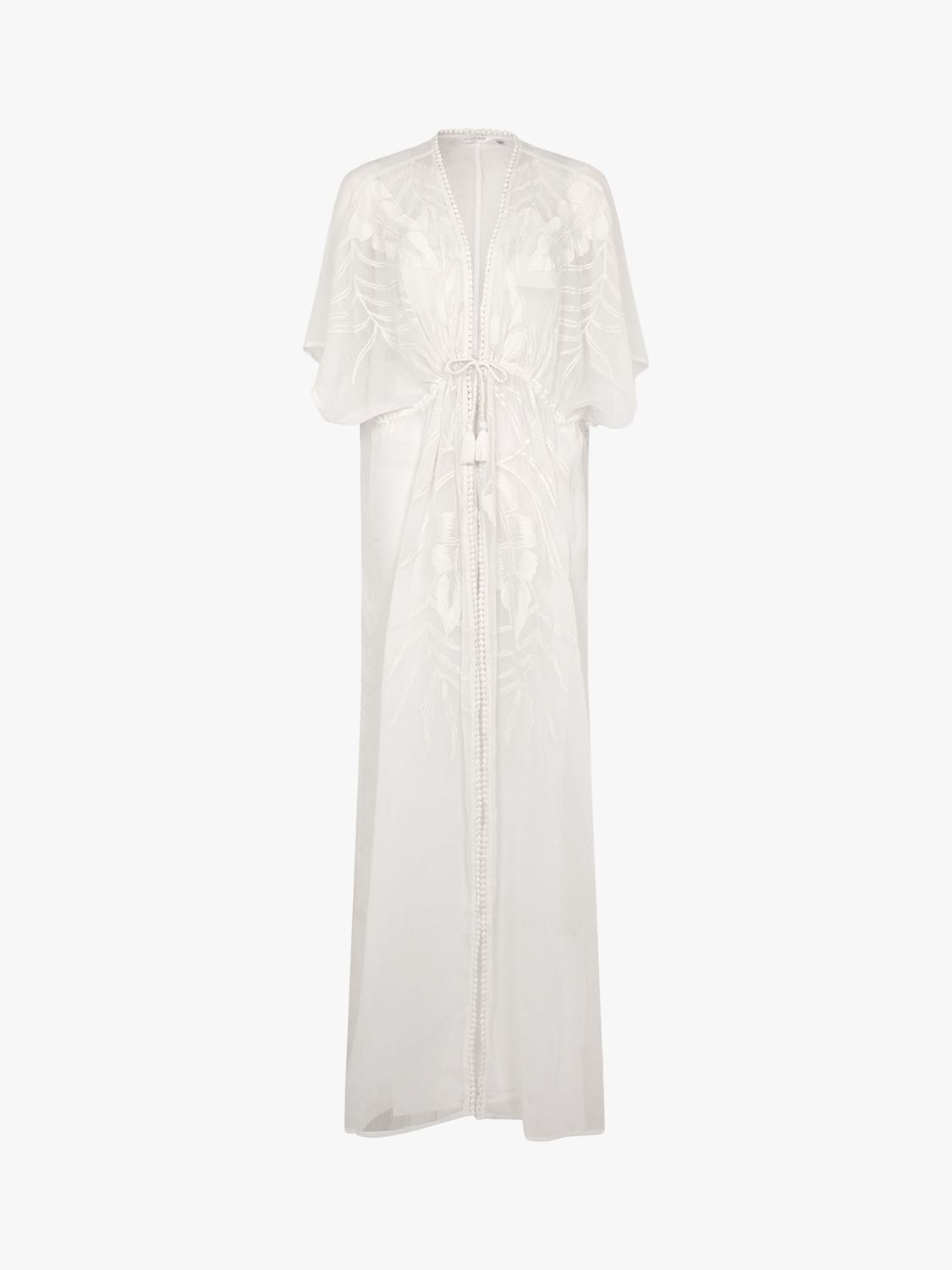 Accessorize Palm Embroidered Kaftan, Ivory, XS