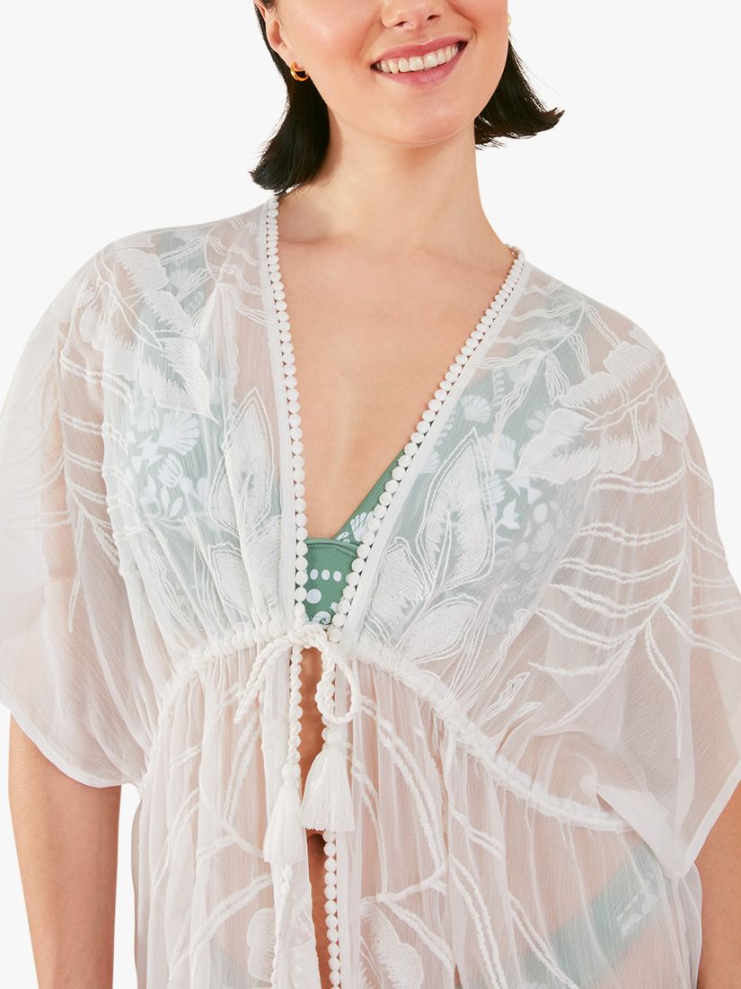 Accessorize Palm Embroidered Kaftan, Ivory, XS