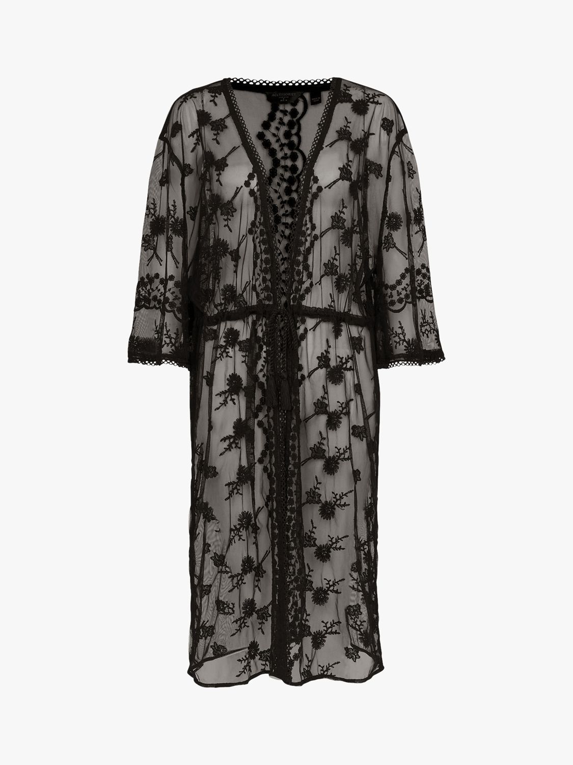 Accessorize Lace Kimono, Black, XXL