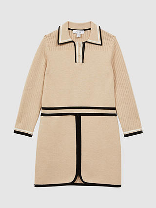 Reiss Kids' Ruby Knitted Polo Dress, Camel