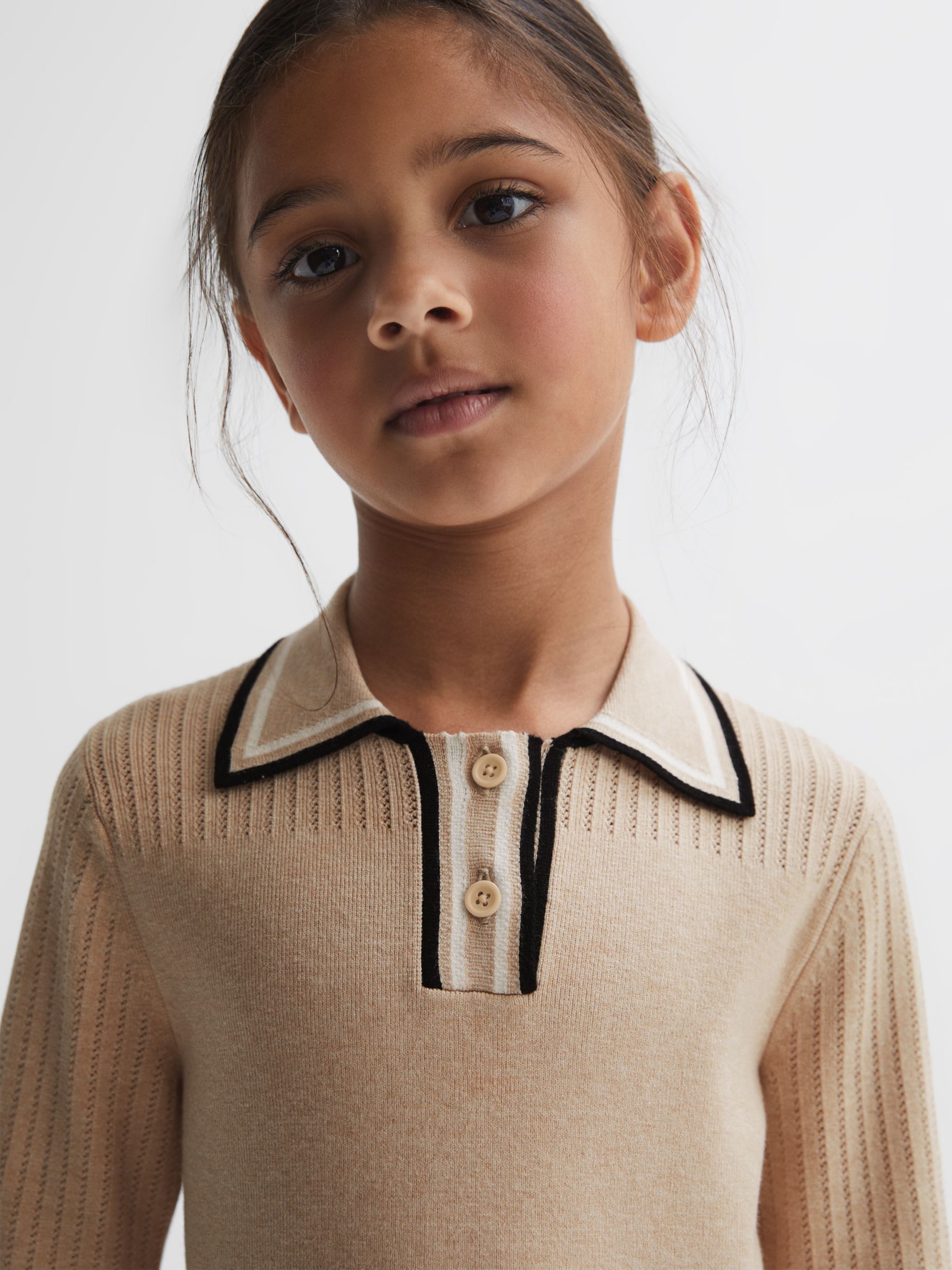 Reiss Kids' Ruby Knitted Polo Dress, Camel, 5-6 years