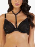Playful Promises Fairfield Fishnet and Lace Plunge Bra, Black