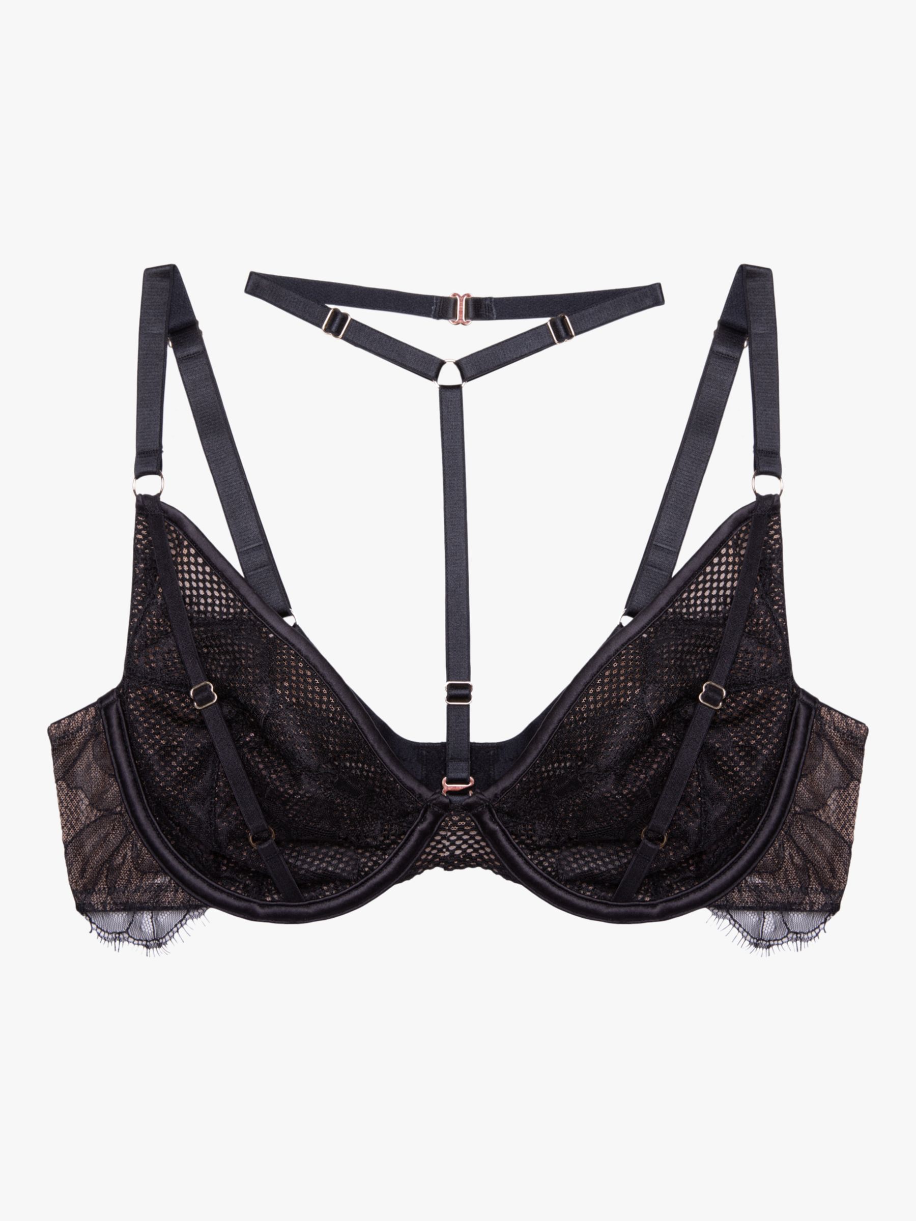 Playful Promises Fairfield Fishnet and Lace Plunge Bra, Black at John Lewis  & Partners