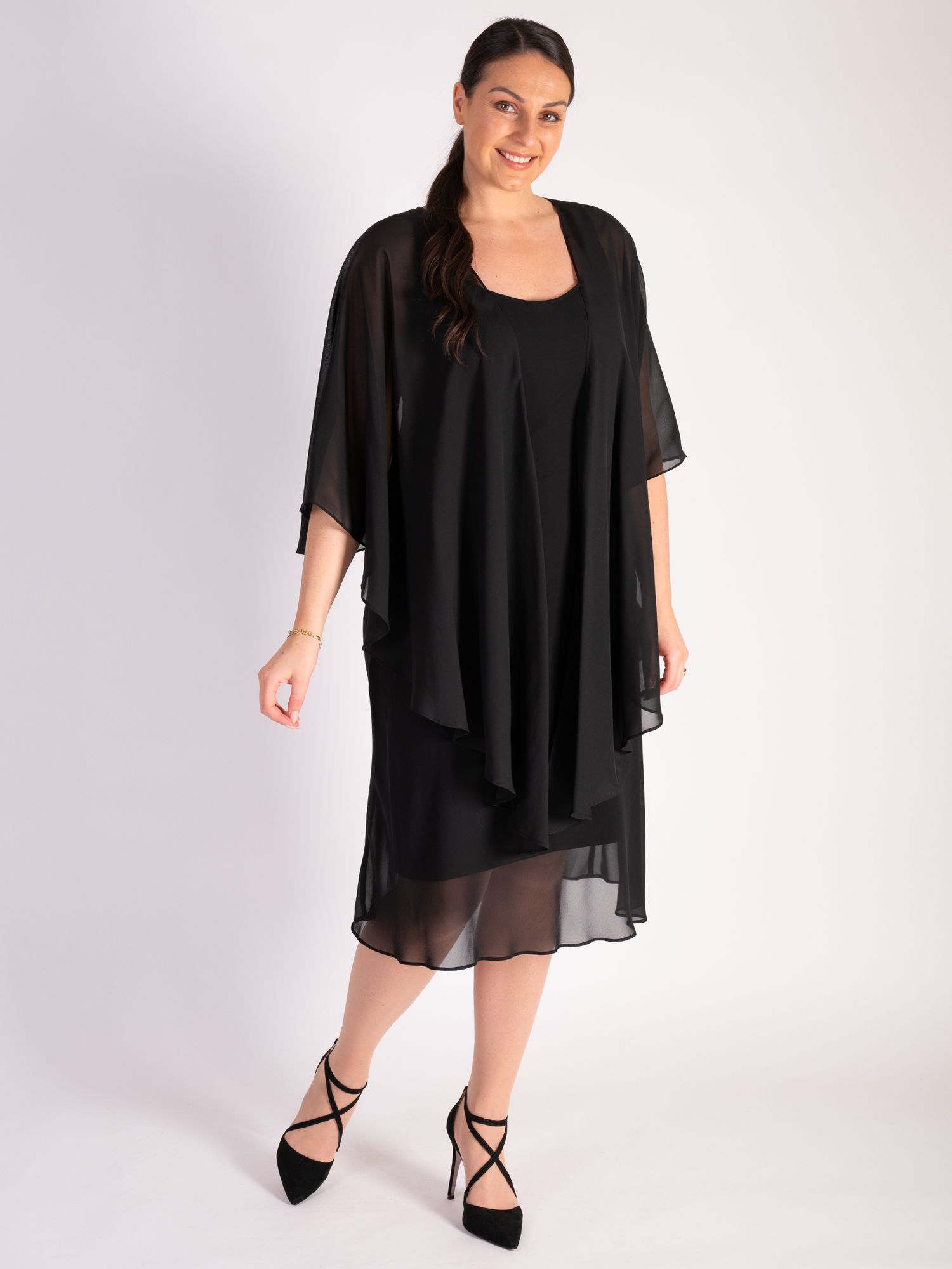 chesca Bias Cut Midi Dress, Black at John Lewis & Partners