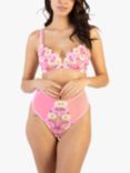 Playful Promises Luna Pastel Embroidery High Waisted Thong, Pink/Multi