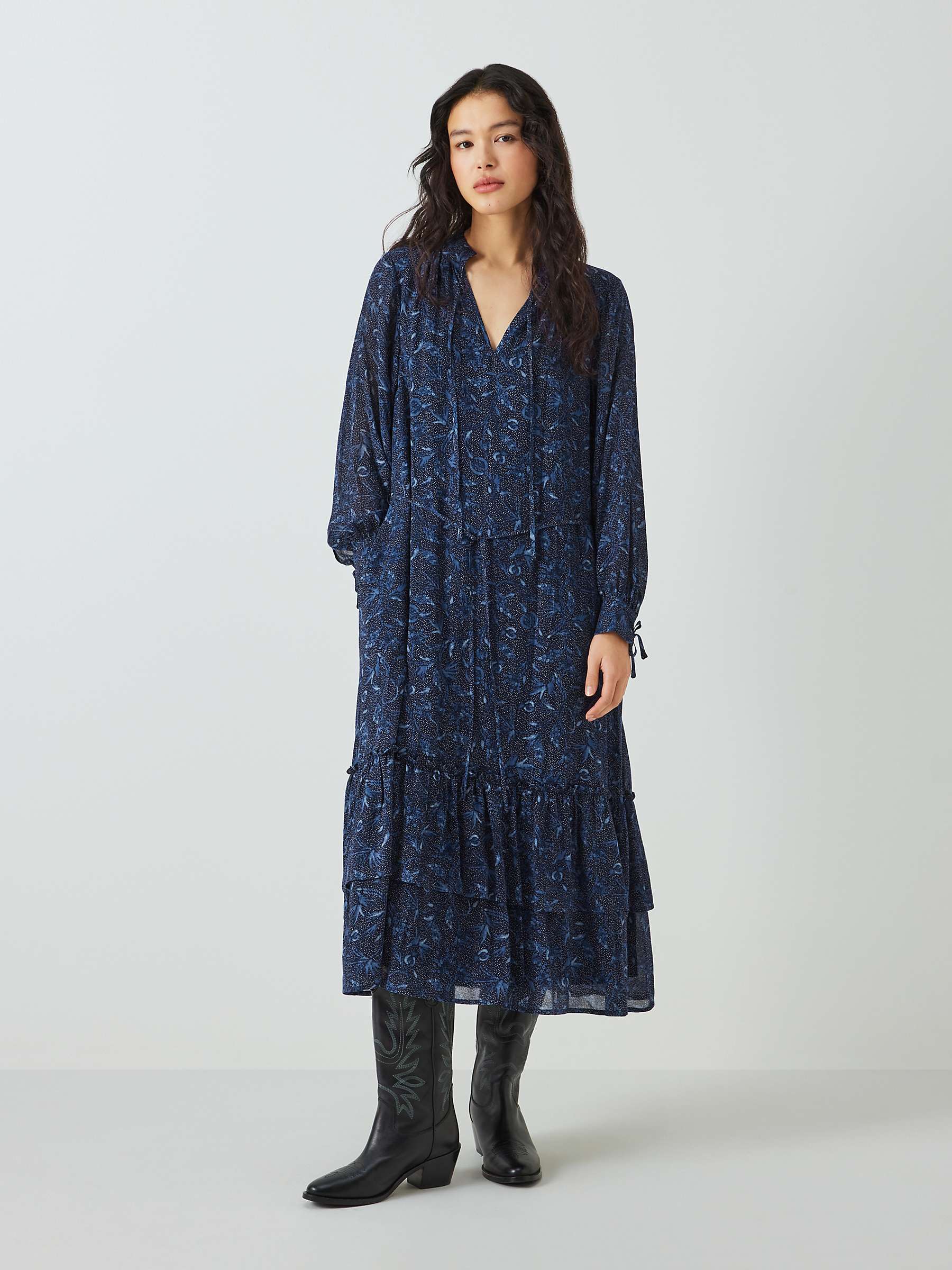 Buy AND/OR Joanie Chiffon Floral Midi Dress, Blue Online at johnlewis.com