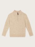 Monsoon Kids' Cable Half Zip Knitted Jumper, Stone