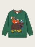 Monsoon Kids' Mason Fox & Bear Cotton Sweatshirt, Green/Multi