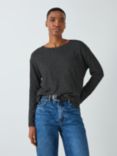 John Lewis Cotton Linen Relaxed Fit Stripe Long Sleeve T-Shirt, Black/Natural