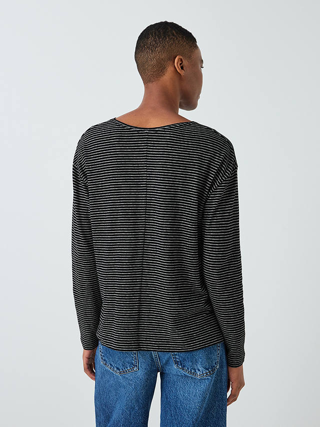 John Lewis Cotton Linen Relaxed Fit Stripe Long Sleeve T-Shirt, Black/Natural