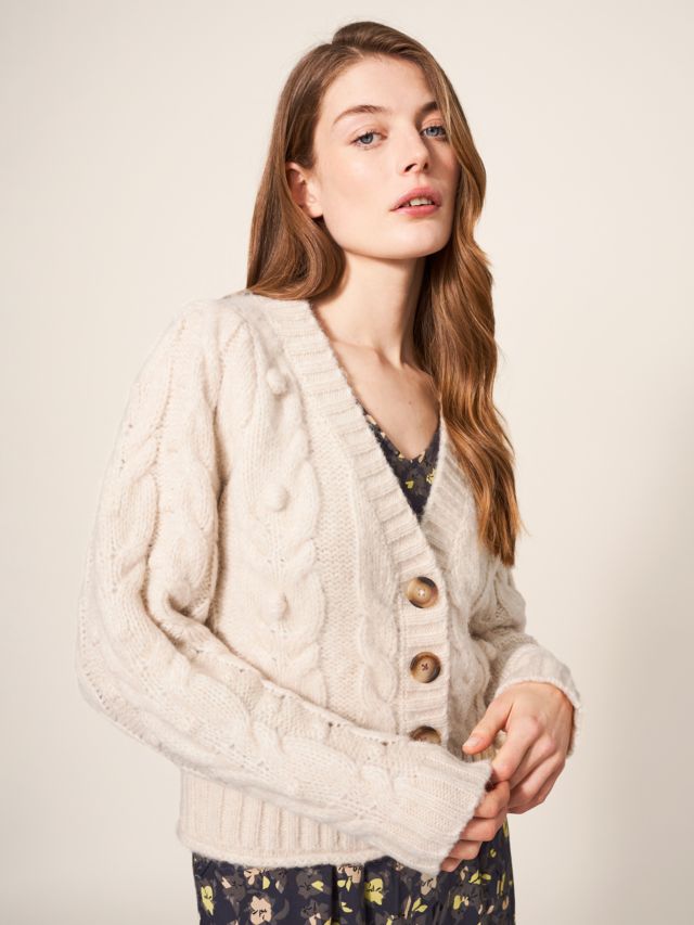 White Stuff Alpaca Blend Cable Knit Cardigan, Natural, 6