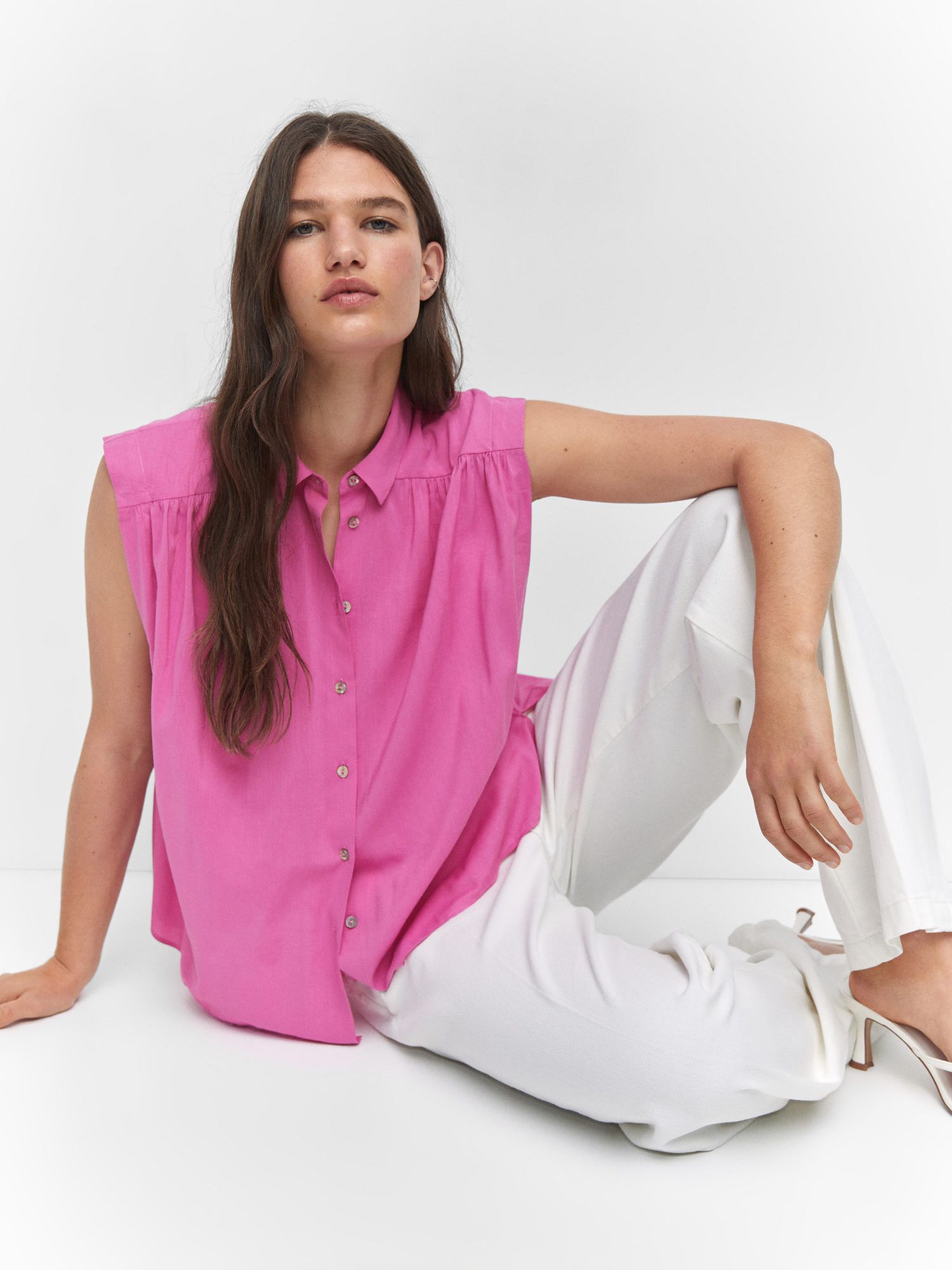 Mango Morgana Relaxed Sleeveless Shirt, Pink at John Lewis & Partners