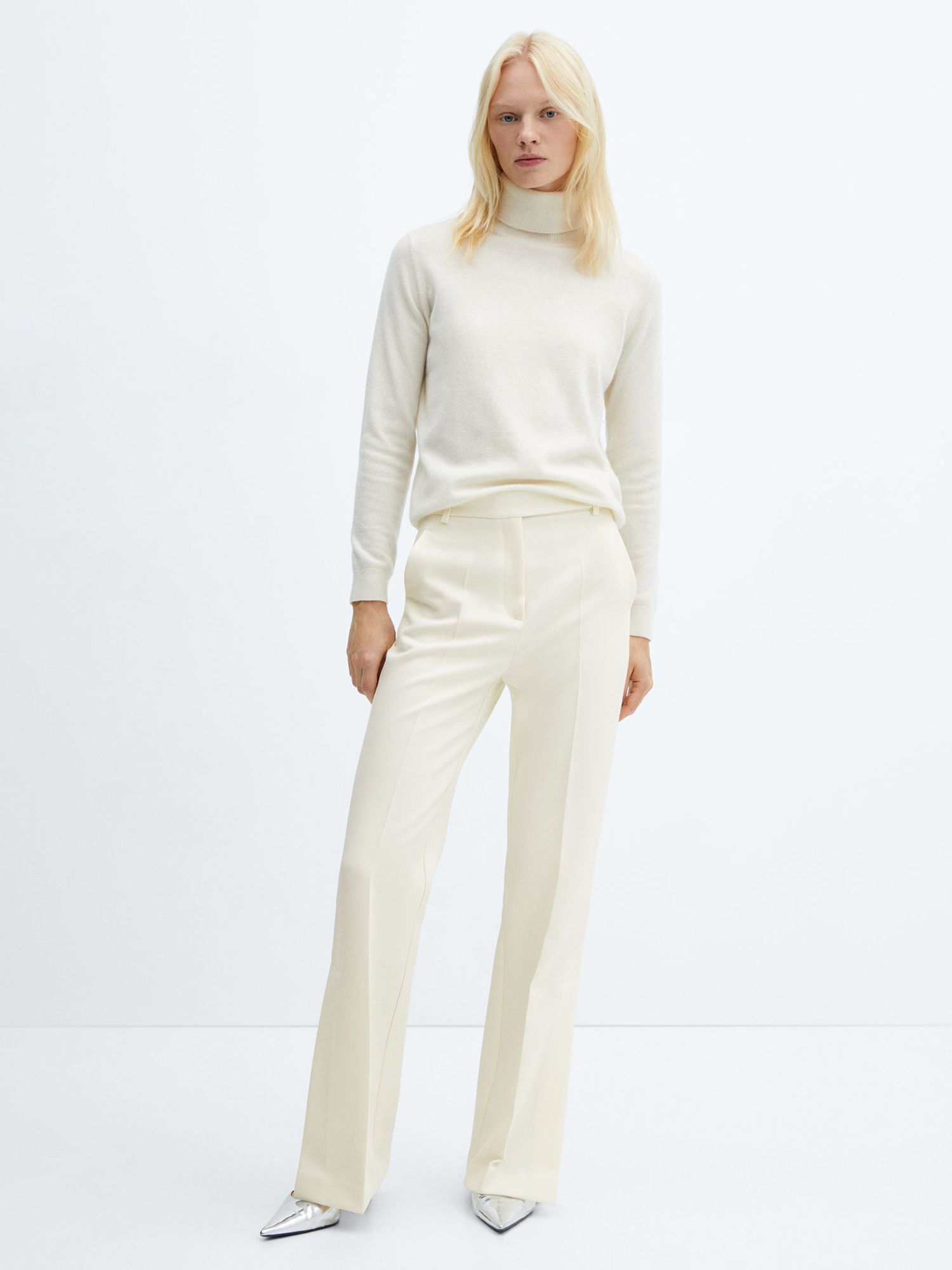 Mango Bolonia Tailored Trousers, Light Beige at John Lewis & Partners