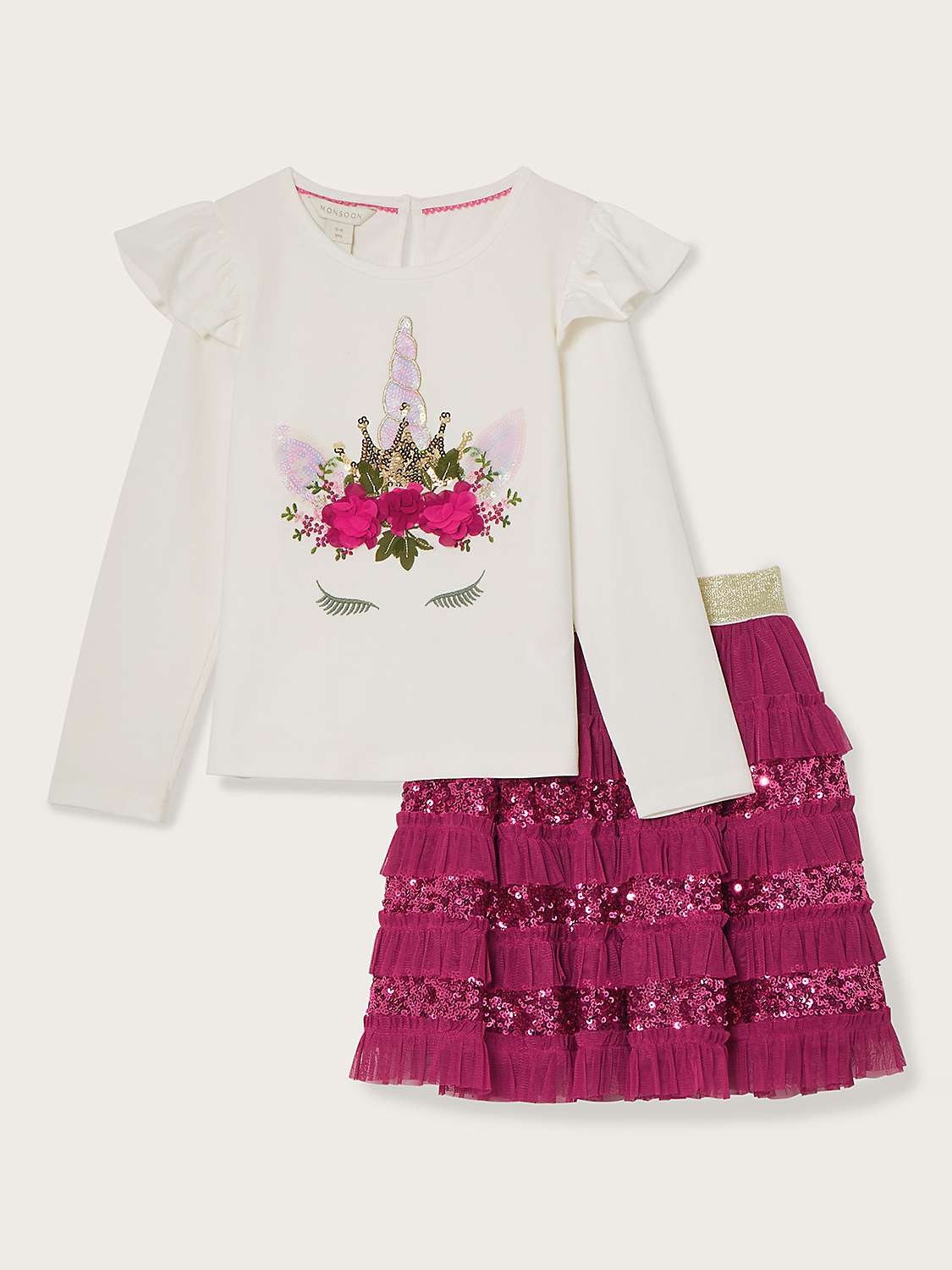 Buy Monsoon Kids' Unicorn Top & Sequin Skirt Disco Set, Bright Pink Online at johnlewis.com