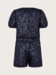 Monsoon Kids' Sequin Puff Sleeve Playsuit, Navy
