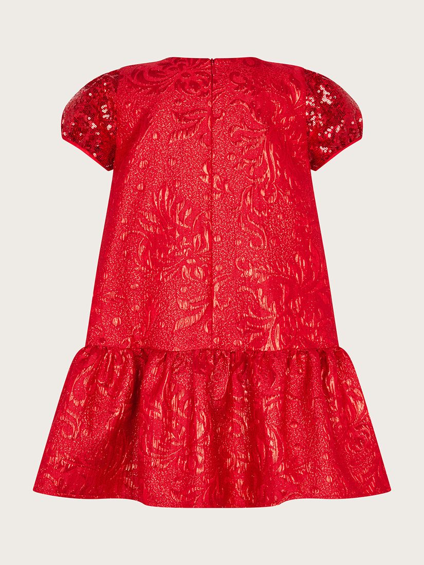Monsoon Kids' Christmas Jacquard Dress, Red, 14-15 years