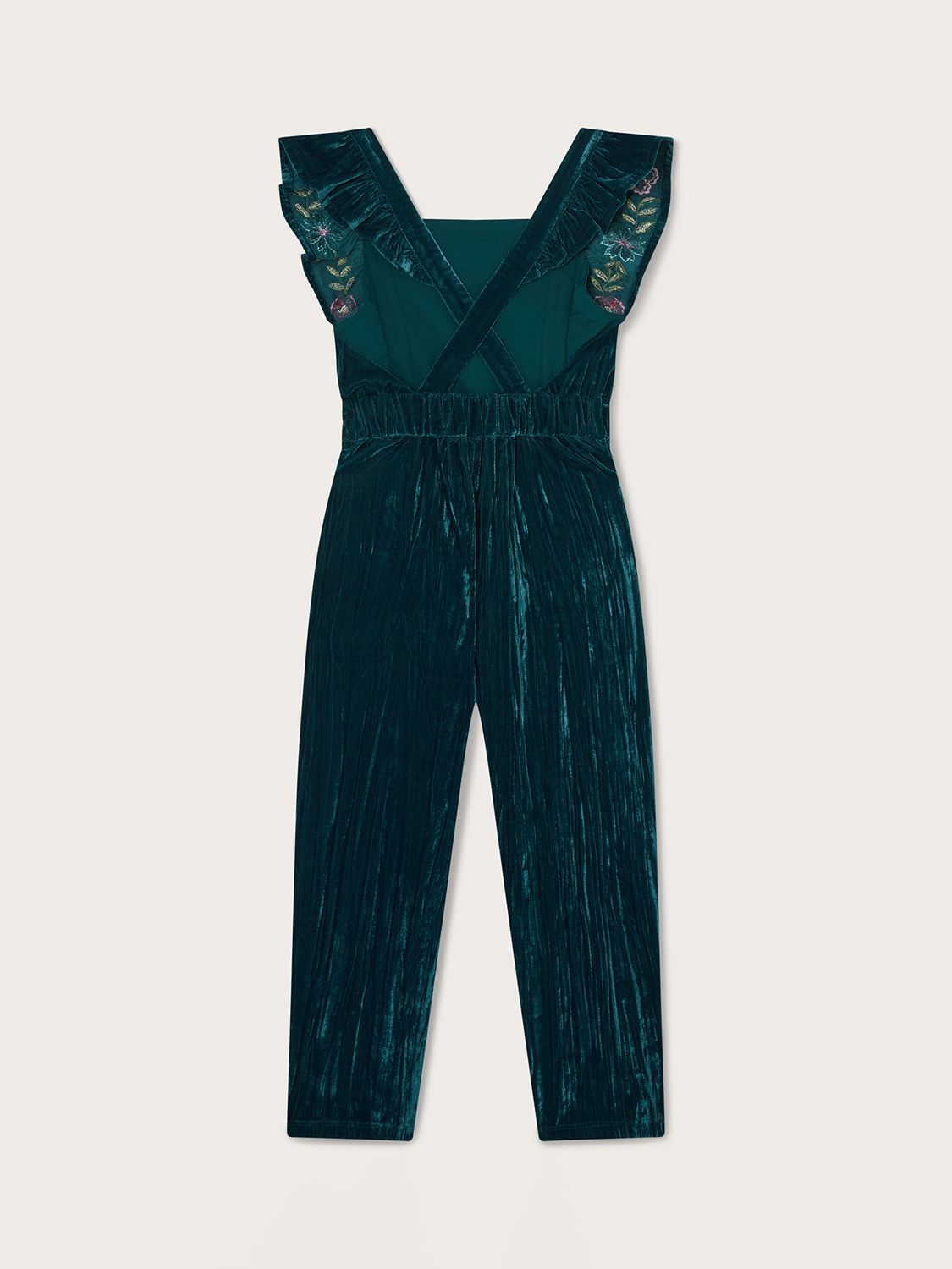 Monsoon Kids' Boutique Floral Embroidered Dungarees, Teal, 9-10 years