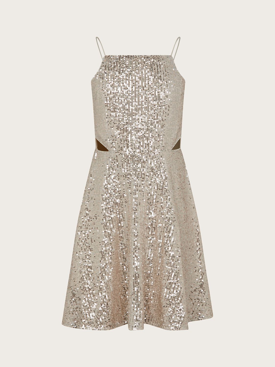 Monsoon Kids' Charlotte Sequin Cut Out Party Dress, Champagne, 14 years