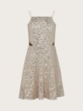 Monsoon Kids' Charlotte Sequin Cut Out Party Dress, Champagne, Champagne