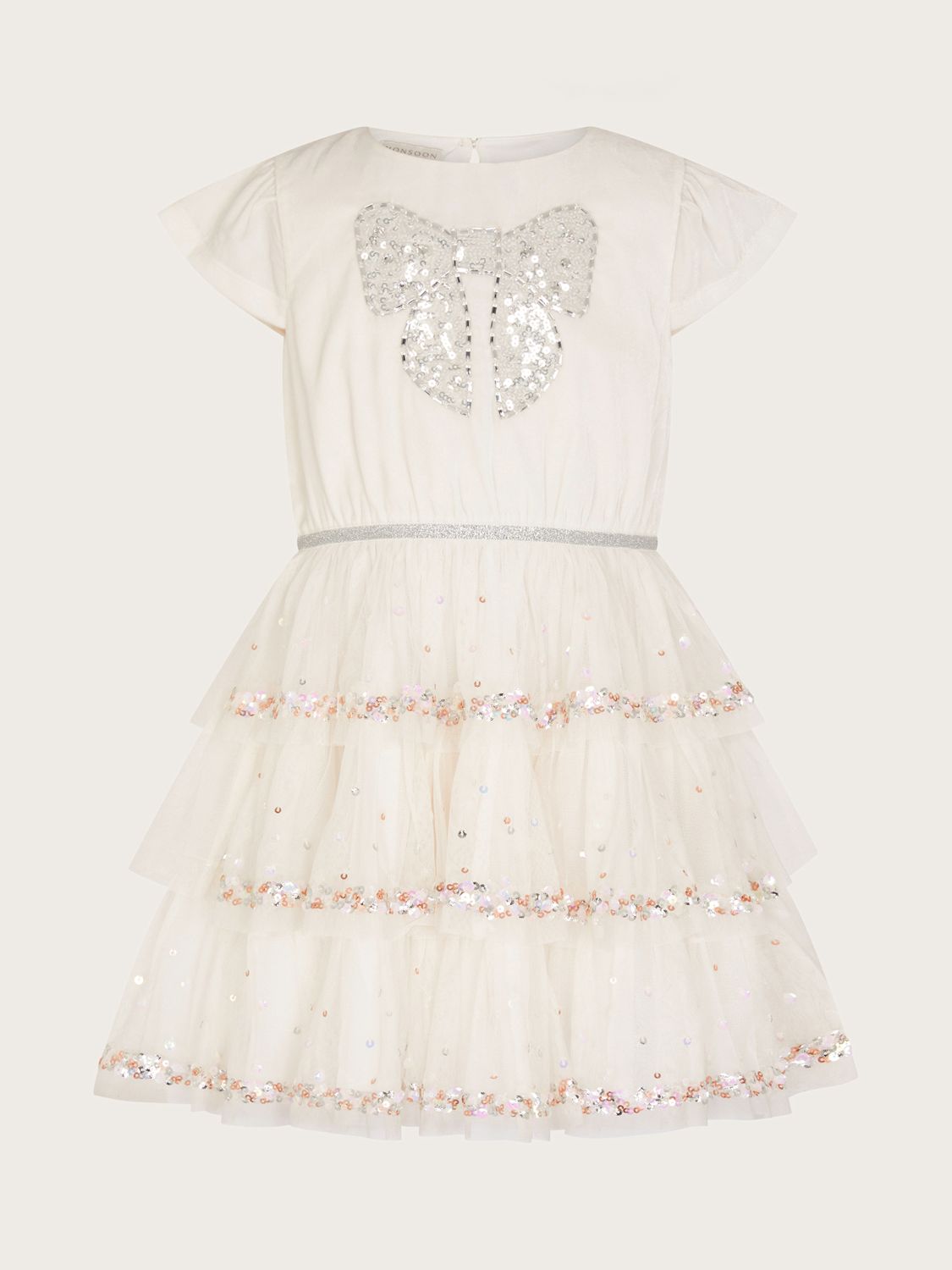 Monsoon Kids' Amazing Disco Bow Party Dress, Ivory