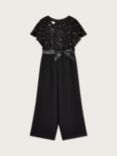 Monsoon Kids' Deco Sequin Cape Sleeve Jumpsuit, Black