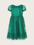 Monsoon Kids' Isla Bow Detail Glitter Party Dress, Green, Green