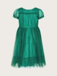 Monsoon Kids' Isla Bow Detail Glitter Party Dress, Green, Green