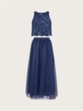 Monsoon Kids' Sequin Lace Top and Maxi Tulle Skirt Prom Set, Navy