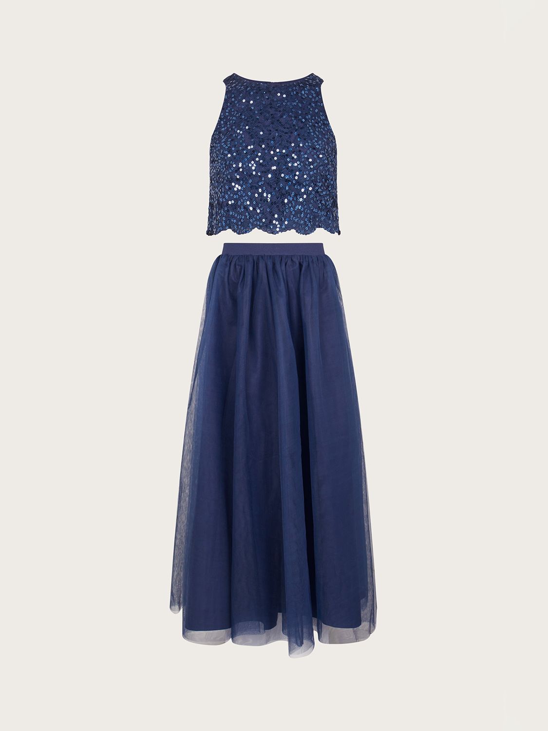Buy Monsoon Kids' Sequin Lace Top and Maxi Tulle Skirt Prom Set, Navy Online at johnlewis.com