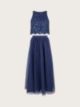 Monsoon Kids' Sequin Lace Top and Maxi Tulle Skirt Prom Set, Navy