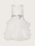 Monsoon Kids' Cannes Organza Ruffle Satin Ribbon Bow Dress, Ivory