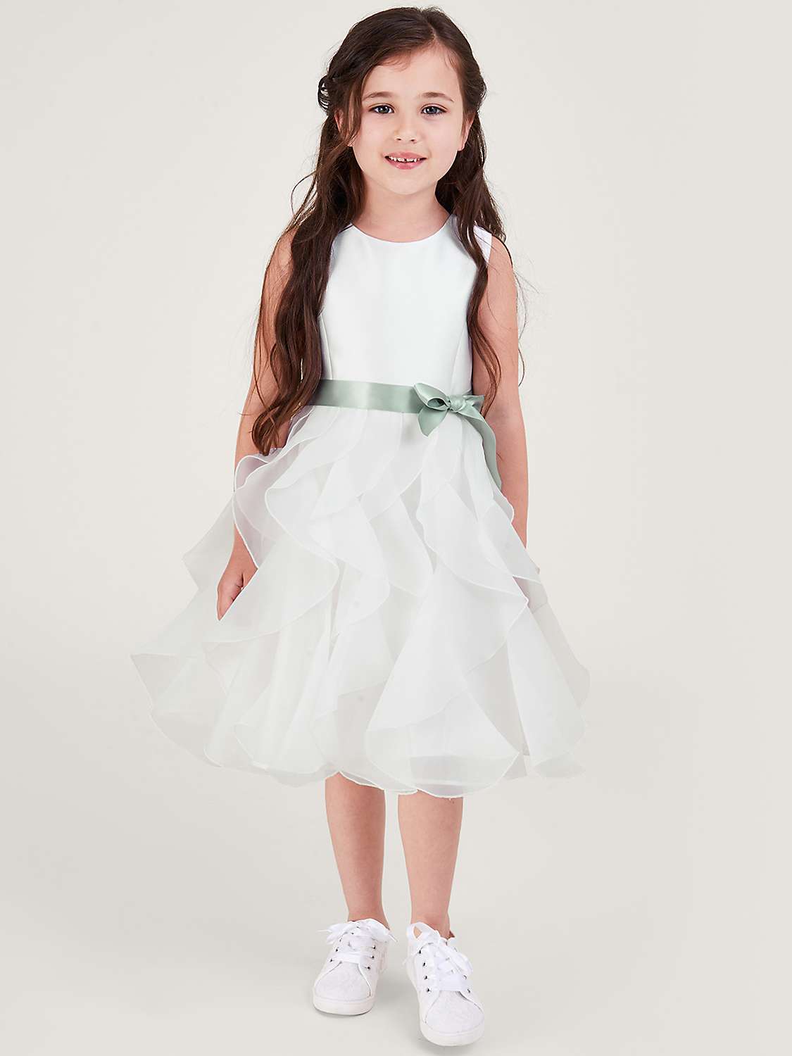 Buy Monsoon Kids' Cannes Organza Ruffle Satin Ribbon Bow Dress, Ivory Online at johnlewis.com