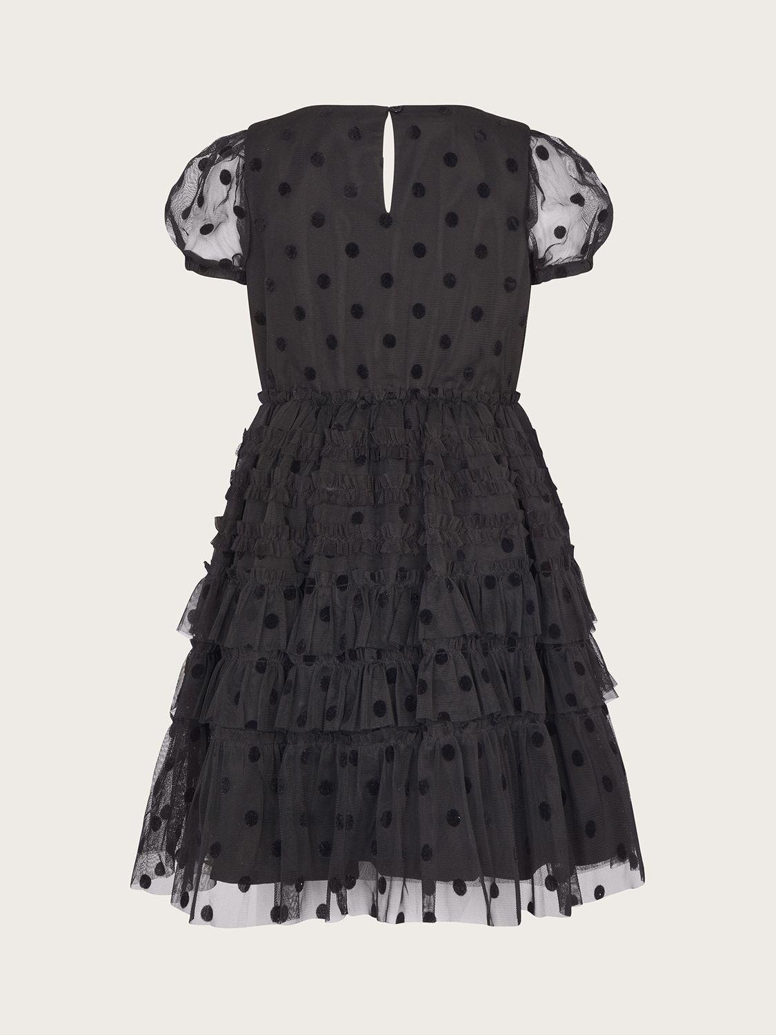Buy Monsoon Kids' Spot Flock Mesh Tiered Party Dress, Black Online at johnlewis.com