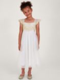 Monsoon Kids' Estella Lace Embroidered Glitter Party Dress, Gold
