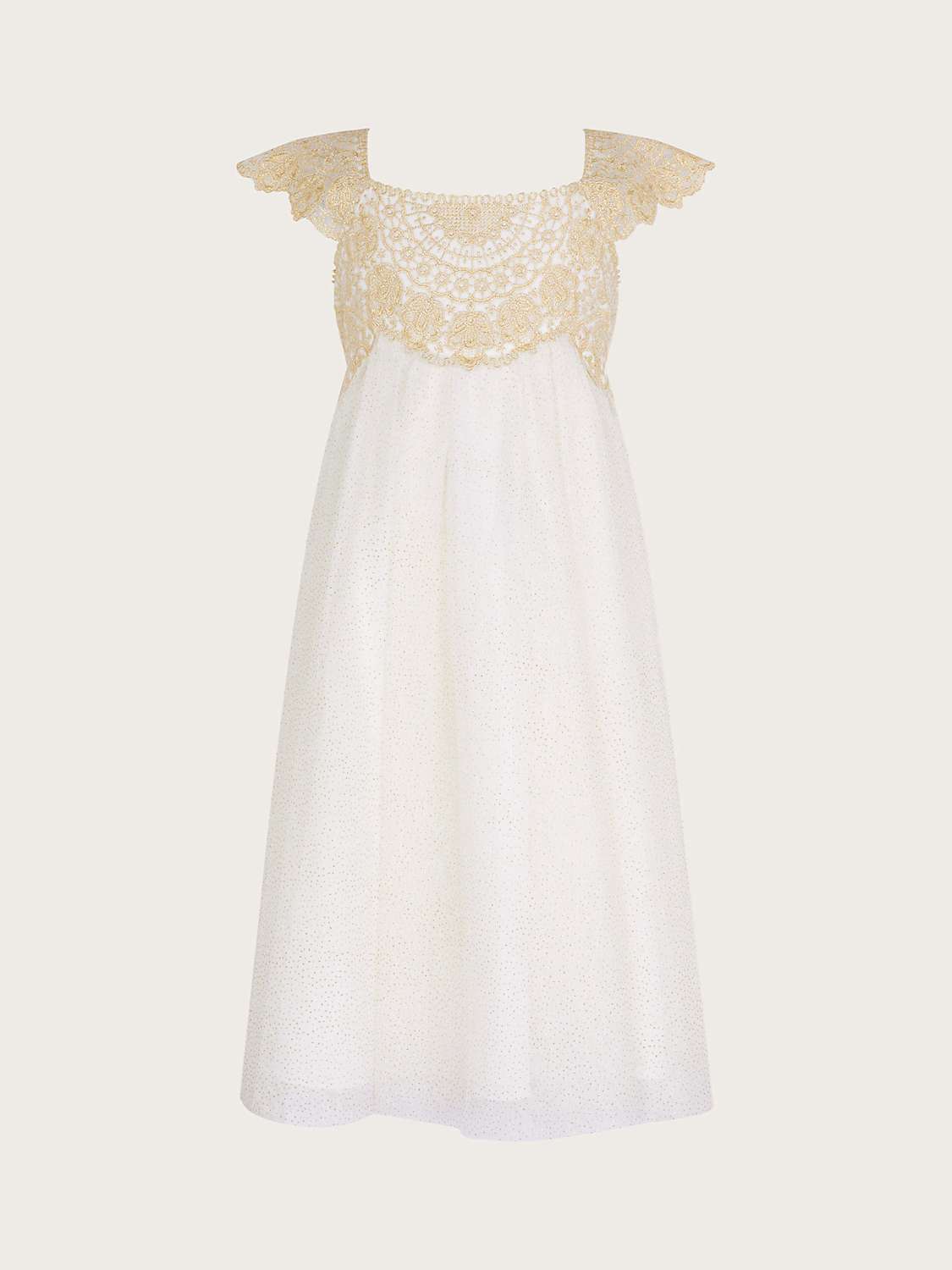 Buy Monsoon Kids' Estella Lace Embroidered Glitter Party Dress, Gold Online at johnlewis.com