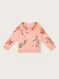 Monsoon Kids' Floral Embroidered Frill Neck Sweatshirt, Pink