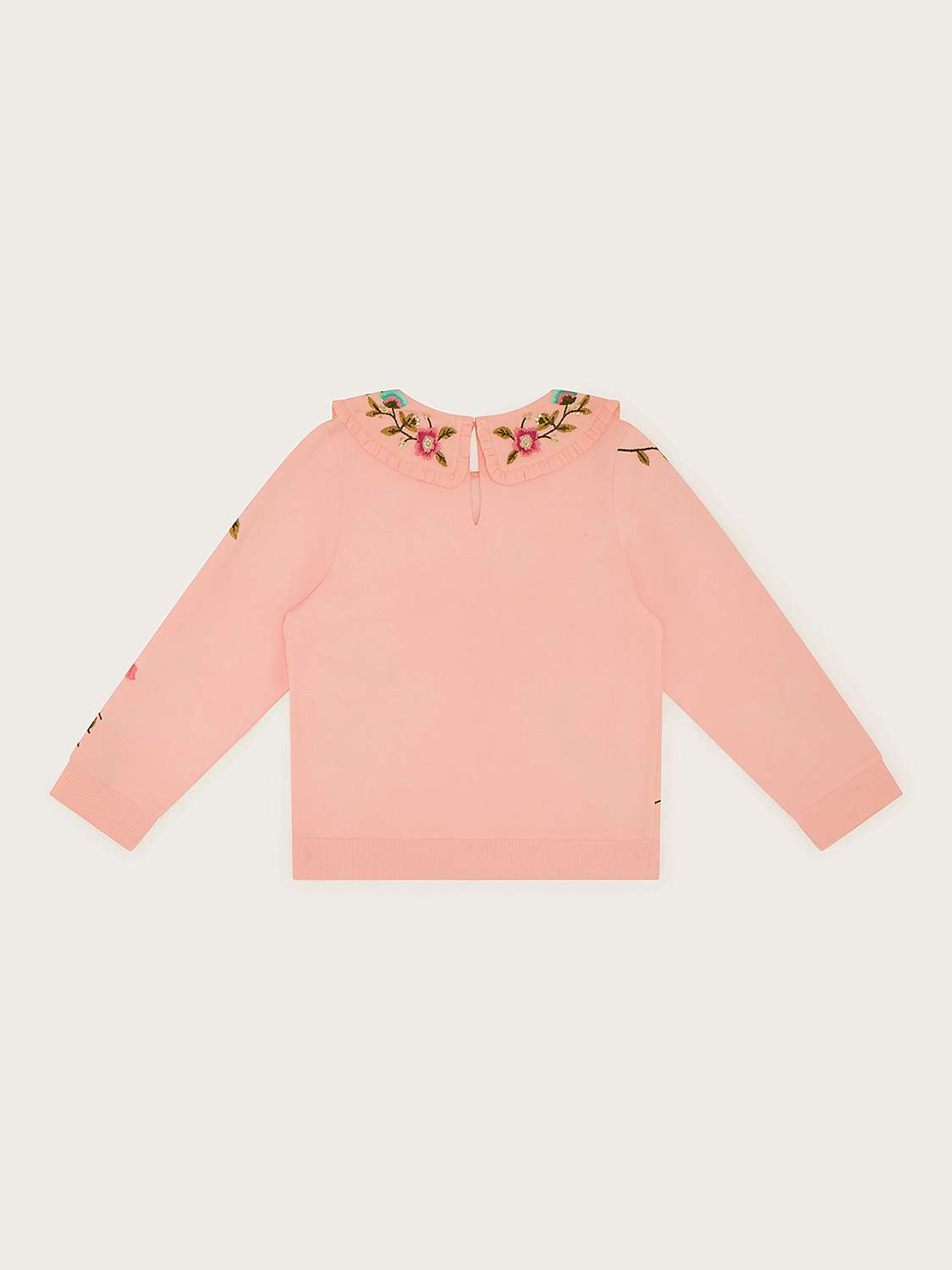 Buy Monsoon Kids' Floral Embroidered Frill Neck Sweatshirt, Pink Online at johnlewis.com