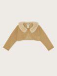 Monsoon Baby Faux Fur Collar Cotton Blend Cardigan, Gold