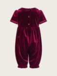 Monsoon Baby Velvet Smock Romper, Burgundy