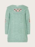 Monsoon Baby Floral Embroidered Knitted Dress, Green