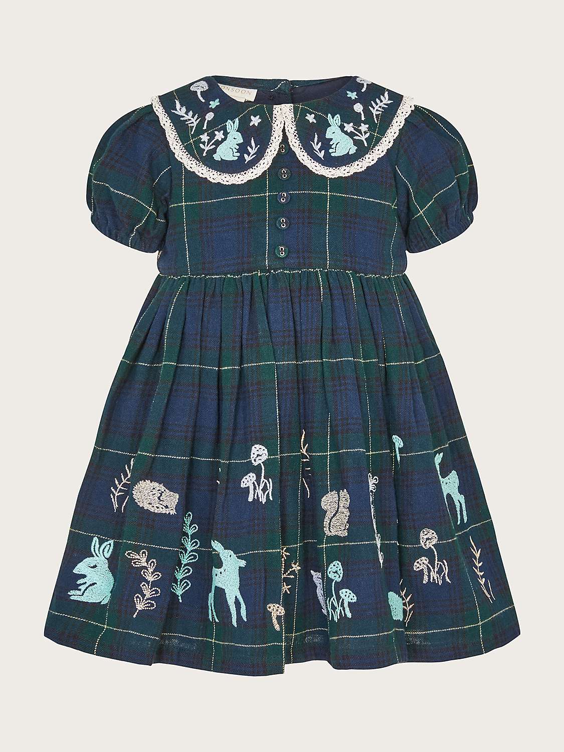 Buy Monsoon Baby Woodland Embroidered Tartan Dress, Navy Online at johnlewis.com
