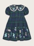 Monsoon Baby Woodland Embroidered Tartan Dress, Navy