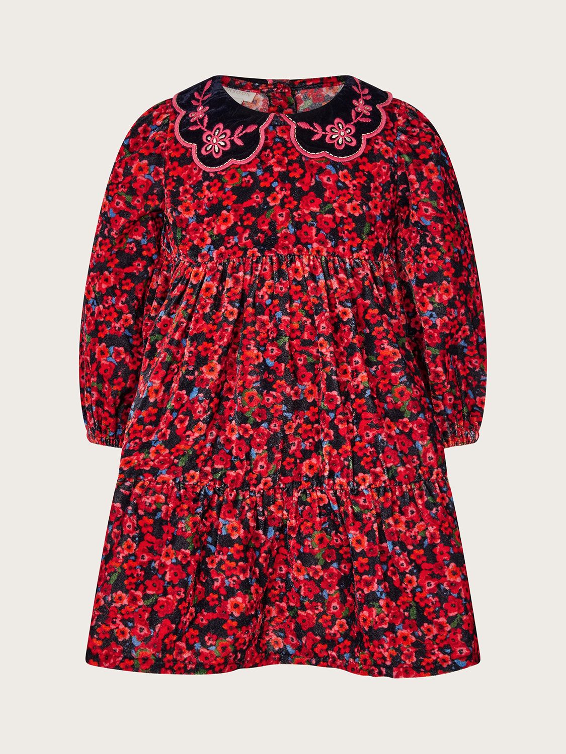 Monsoon Baby Ditsy Floral Velvet Dress, Red at John Lewis & Partners