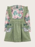 Monsoon Baby Floral Print Top & Deer Pinny Dress, Green