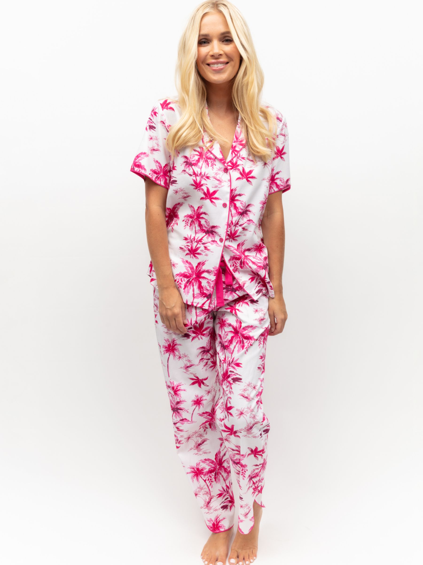 Buy Cyberjammies Hailey Palm Shirt Long Pyjama Set, White/Pink Online at johnlewis.com