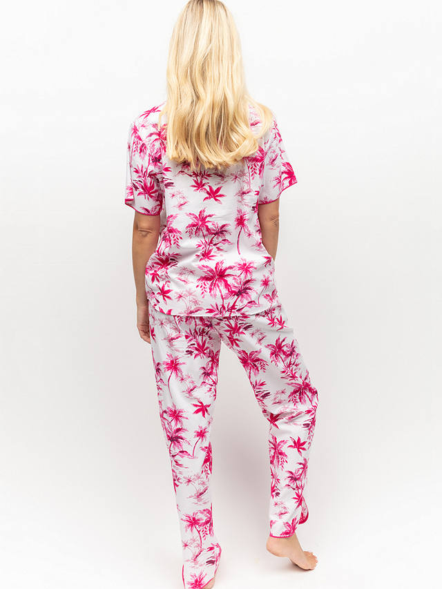 Cyberjammies Hailey Palm Shirt Long Pyjama Set, White/Pink